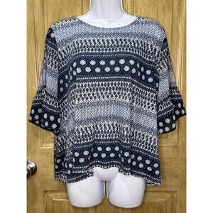 Lucky Brand Geometric Boho Paisley Print Blouse Top Size 1X